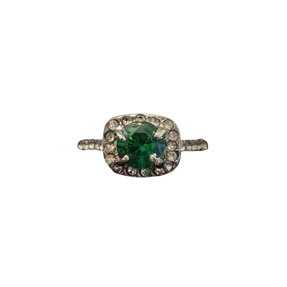 Elegant Women’s Sterling‎ Silver Plated Zircon Bridal Wedding Ring Green CZ Size